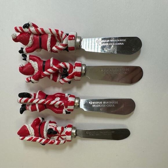 Boston Warehouse Peppermint Parade Santa Cheese Spreader set/4 Christmas Holiday - Picture 13 of 16